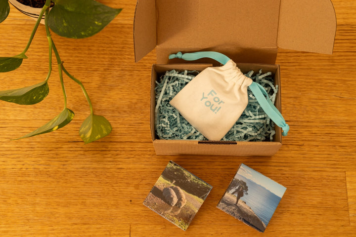 Personalised pressed photo magnets with Little Colour Co packaging